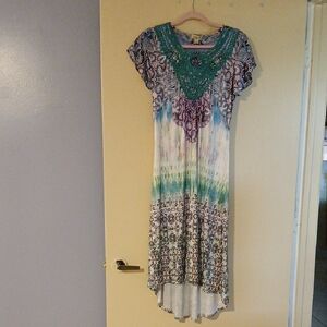 Bohemian Multicolor Dress with Crochet Detail